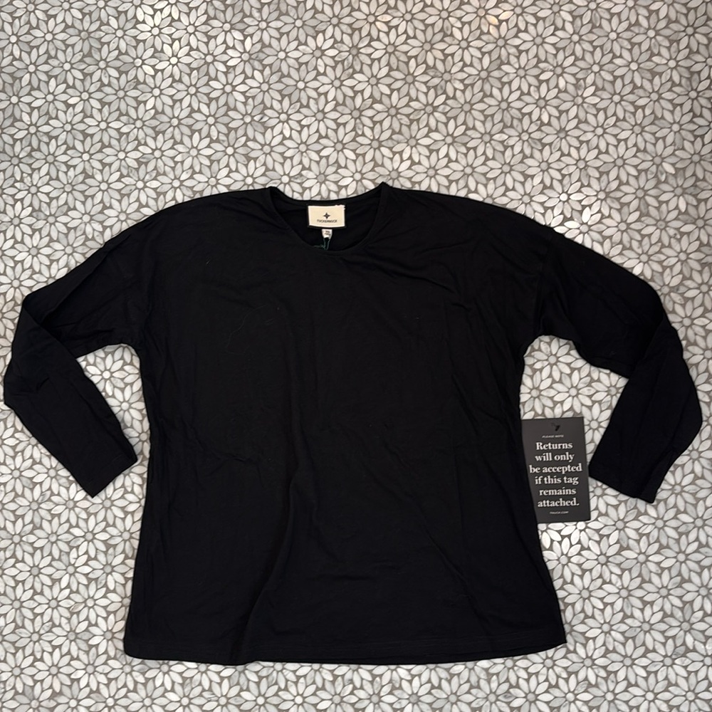 Women's Tuckernuck 100% Cotton Long Sleeve Tee in Black, Size XS